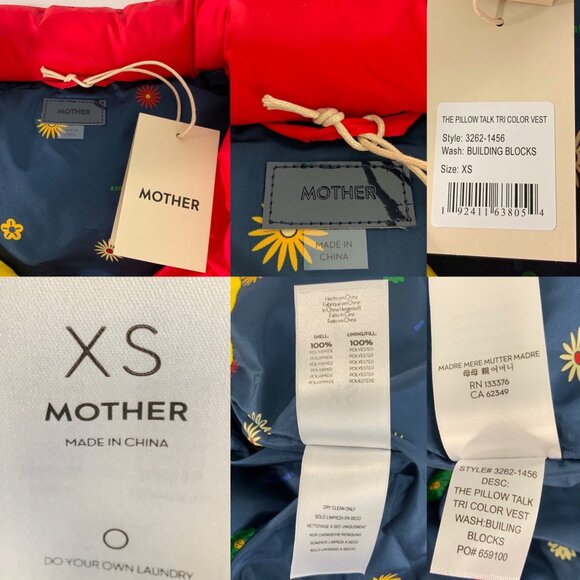 Mother The Pillow Talk Tri Color Vest Jacket XS Building Blocks Striped Puffer - Picture 4 of 12